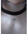 Black Gothic Silver Crystal Cross Pendant Choker