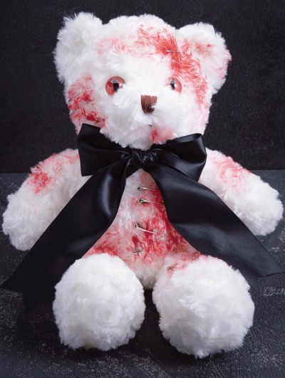 White Plush Bloody Gothic Bow Tie Bear Doll