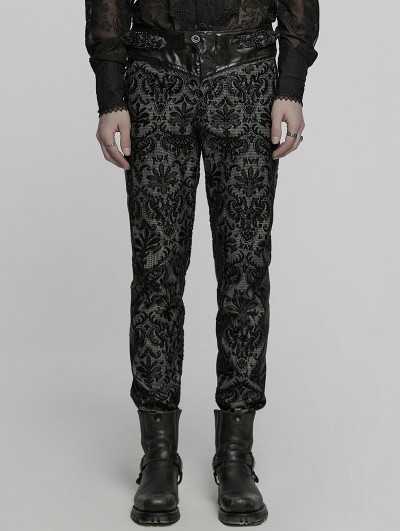 Punk Rave Black Retro Gothic Palace Embroidered Pattern Pants for Men
