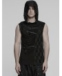 Punk Rave Black Gothic Punk Asymmetrical Splicing Hooded Sleeveless T-Shirt for Men