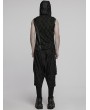 Punk Rave Black Gothic Punk Asymmetrical Splicing Hooded Sleeveless T-Shirt for Men