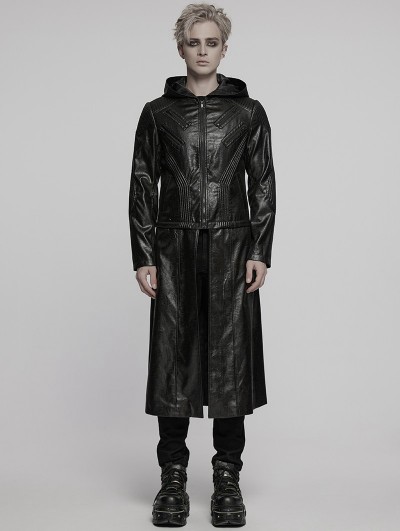 Punk Rave Black Gothic Punk Detachable Hooded Leather Jacket for Men