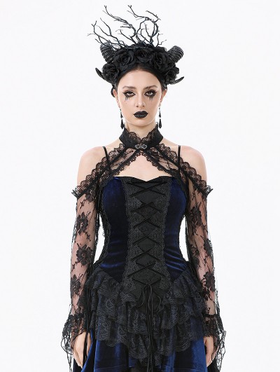 Dark in love Black Gothic Off-the-Shoulder Floral Lace Bolero Shrug for Women