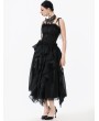 Dark in love Black Gothic Floral Jacquard Tie Strap Bustier Top for Women