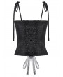Dark in love Black Gothic Floral Jacquard Tie Strap Bustier Top for Women