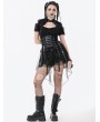 Dark in love Black Gothic Grommet Lace-Up Corset with High-Low Mesh Skirt