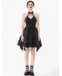 Dark in love Black Gothic Rhinestone Tassel Halter Sleeveless Short Dress