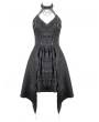 Dark in love Black Gothic Rhinestone Tassel Halter Sleeveless Short Dress
