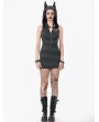 Dark in love Black and Grey Striped Gothic Wolf Ear Hooded Bodycon Dress