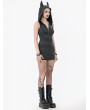 Dark in love Black and Grey Striped Gothic Wolf Ear Hooded Bodycon Dress