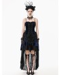Dark in love Black and Royal Indigo Velvet Lace Gothic Tiered Tail Party Dress