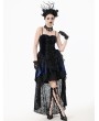 Dark in love Black and Royal Indigo Velvet Lace Gothic Tiered Tail Party Dress