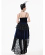 Dark in love Black and Royal Indigo Velvet Lace Gothic Tiered Tail Party Dress