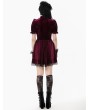 Dark in love Dark Red Gothic Velvet Lace Frilly Short Puff Sleeve Dress