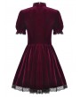 Dark in love Dark Red Gothic Velvet Lace Frilly Short Puff Sleeve Dress