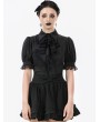 Dark in love Black Gothic Women's Short Sleeve Blouse with Detachable Cravat