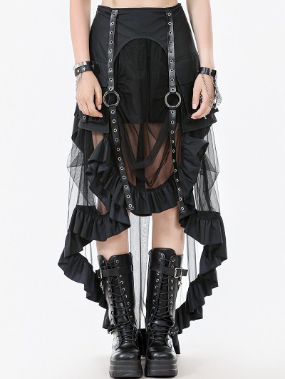 Dark in love Black Gothic Metal Eyelet Punk Mesh Tail Skirt with Pockets