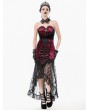 Dark in love Red Glossy Velvet Lace Trim High-Low Gothic Fishtail Skirt