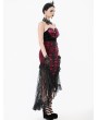 Dark in love Red Glossy Velvet Lace Trim High-Low Gothic Fishtail Skirt