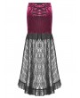 Dark in love Red Glossy Velvet Lace Trim High-Low Gothic Fishtail Skirt