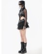 Dark in love Black Gothic Punk D-Ring Tie Up Mesh Layered Mini Skirt