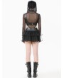 Dark in love Black Gothic Punk D-Ring Tie Up Mesh Layered Mini Skirt