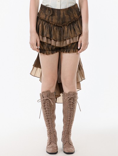 Dark in love Brown Vintage Steampunk Layered Ruffle Trim Fishtail Bloomers