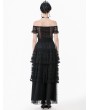 Dark in love Black Gothic Off-Shoulder Floral Lace Ruffled Top for Women