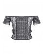 Dark in love Black Gothic Off-Shoulder Floral Lace Ruffled Top for Women