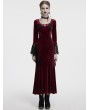 Punk Rave Red Gothic Velvet Long Sleeve Fishtail Maxi Dress