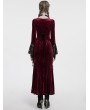 Punk Rave Red Gothic Velvet Long Sleeve Fishtail Maxi Dress
