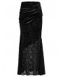Punk Rave Black Gothic Elegant Velvet Lace Asymmetrical Fishtail Skirt