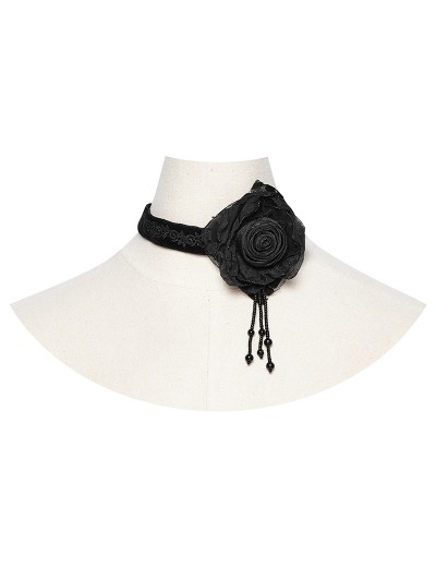 Punk Rave Black Gothic Vintage Burning Rose Bead Chain Choker