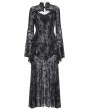 Punk Rave Grey Sexy Gothic Crescent Print Mesh Two-Piece Long Fishtail Dress